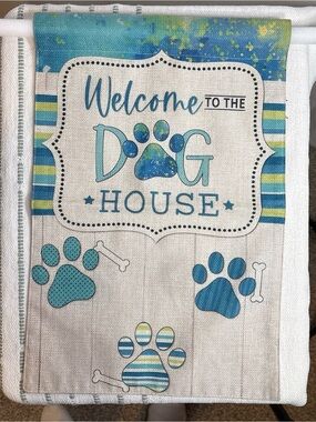 Welcome to the Dog House Decorative yard flag - Blue & Teal Paw Print